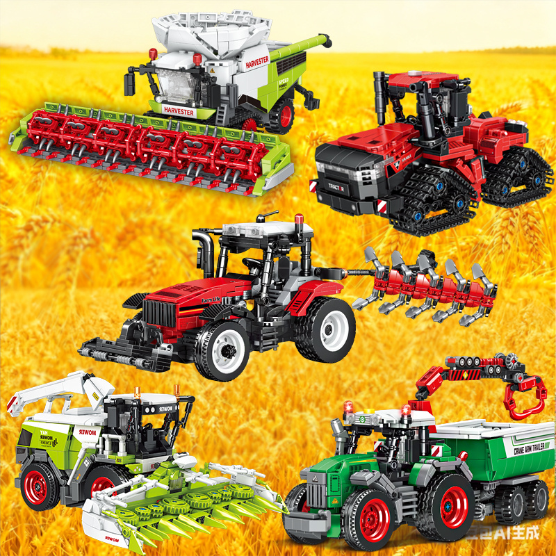 Urban Farming Tower - Farmer Tractor with Trailer Truck Harvester